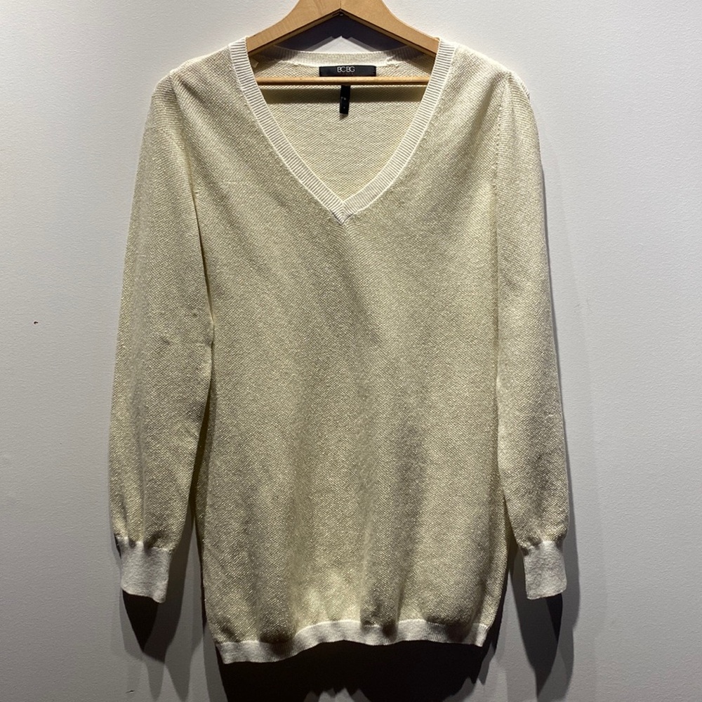 BCBG gold sparkle V-neck sweater